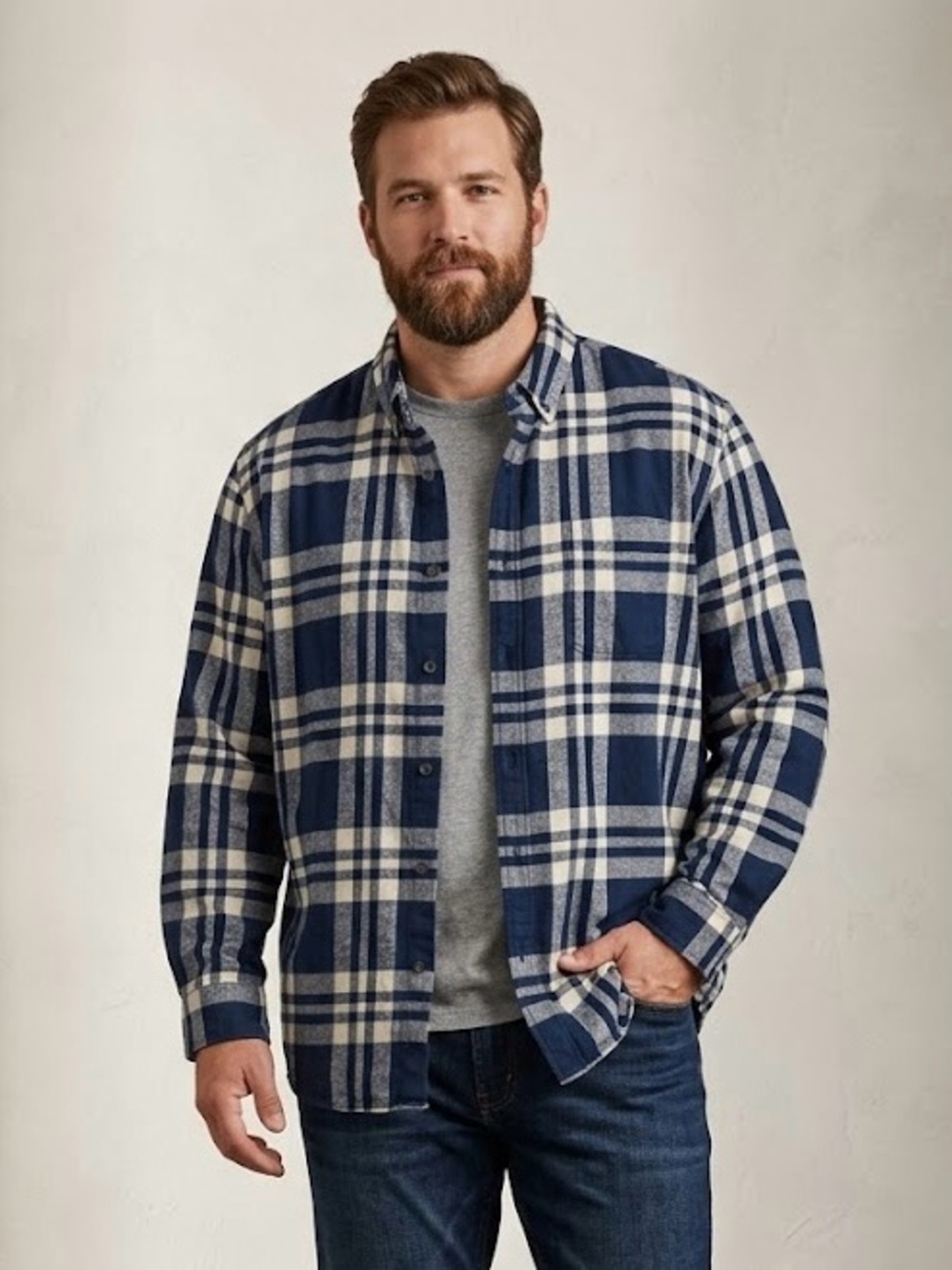 St. John's Bay Navy & White Plaid Shirt Jacket